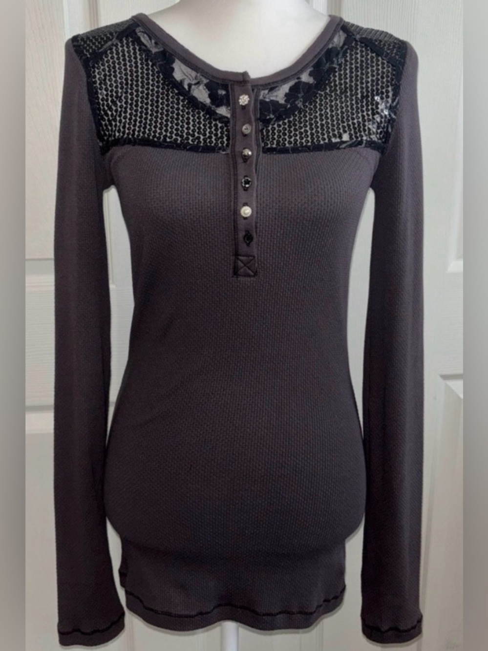 Free People Purple Henley Sequin